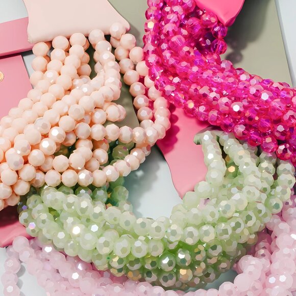 NEW Stunning Faceted Beaded 7-Strand Bib Statement Necklace Ballet Slipper Pink - Picture 3 of 11